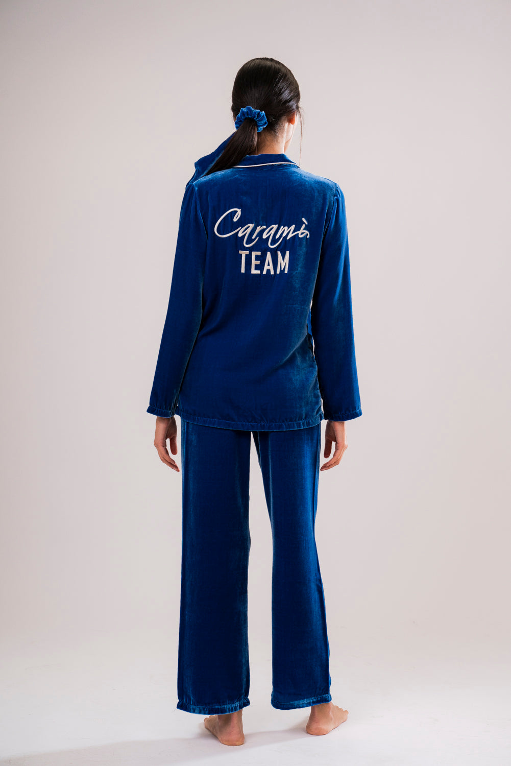 Blue Silk Velvet Pyjama Trousers