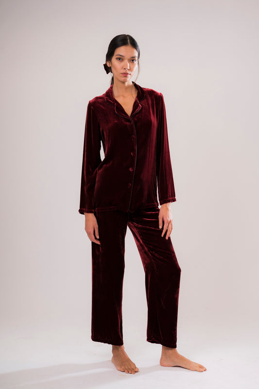 Red Silk Velvet Pyjama Trousers