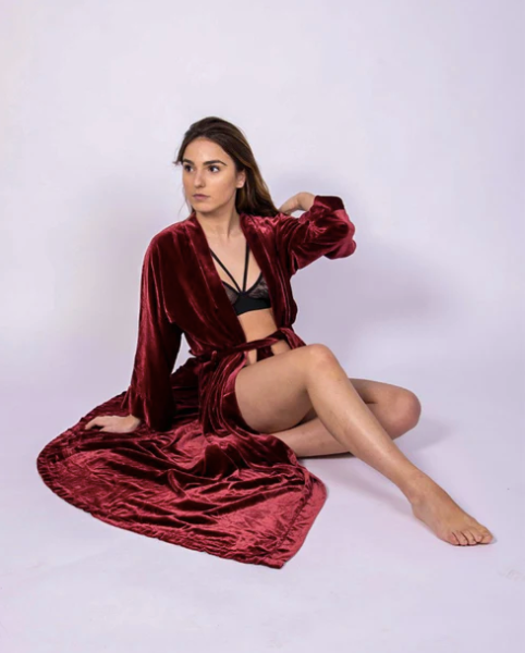 Red Silk Velvet Kimono